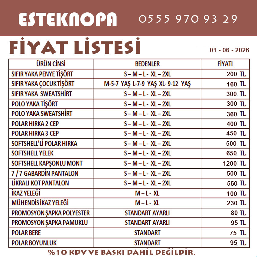 İŞ ELBİSESİ FİYAT LİSTESİ